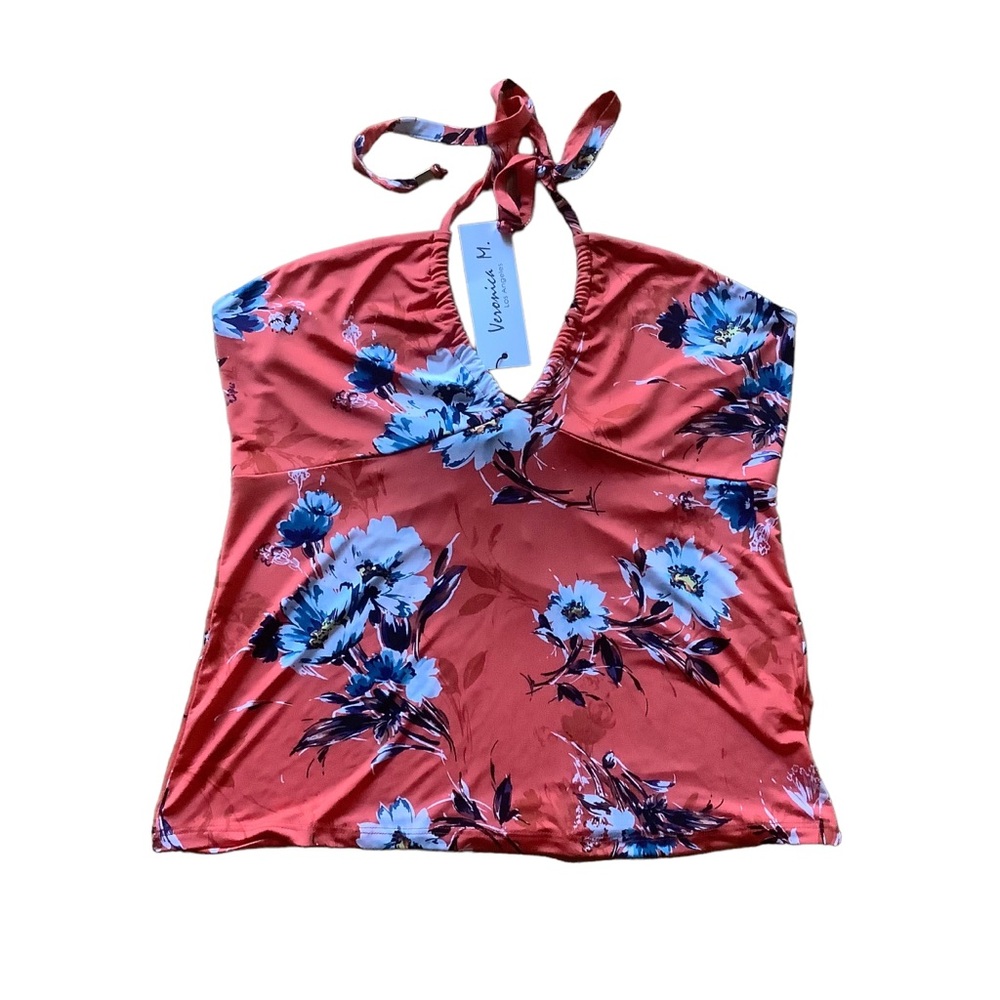 Veronica M halter top tank orange floral crop top size medium